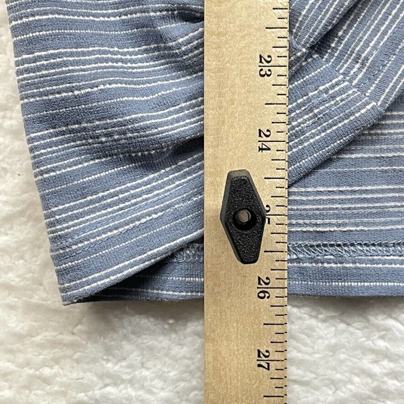 Deletta Womens Shirt Medium Blue White Striped V Neck Anthropologie Knot Stretch - Picture 9 of 10